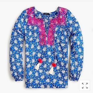 J.CREW EMBROIDERED COTTON VOILE TOP IN BLOCK PRINT